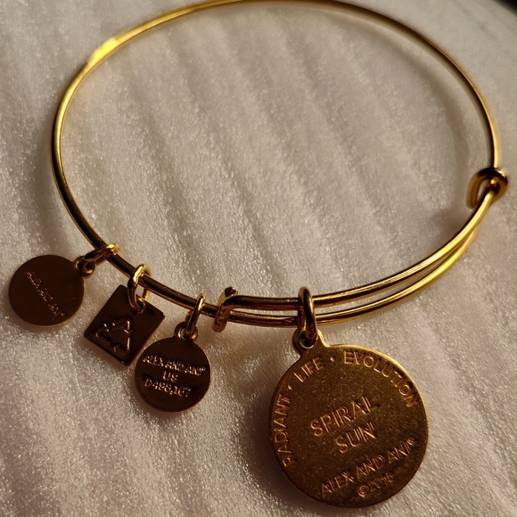 2015 Alex and Ani Gold X BCRF Pink Spiral Sun Bangle Charm Bracelet EUC - Picture 2 of 2